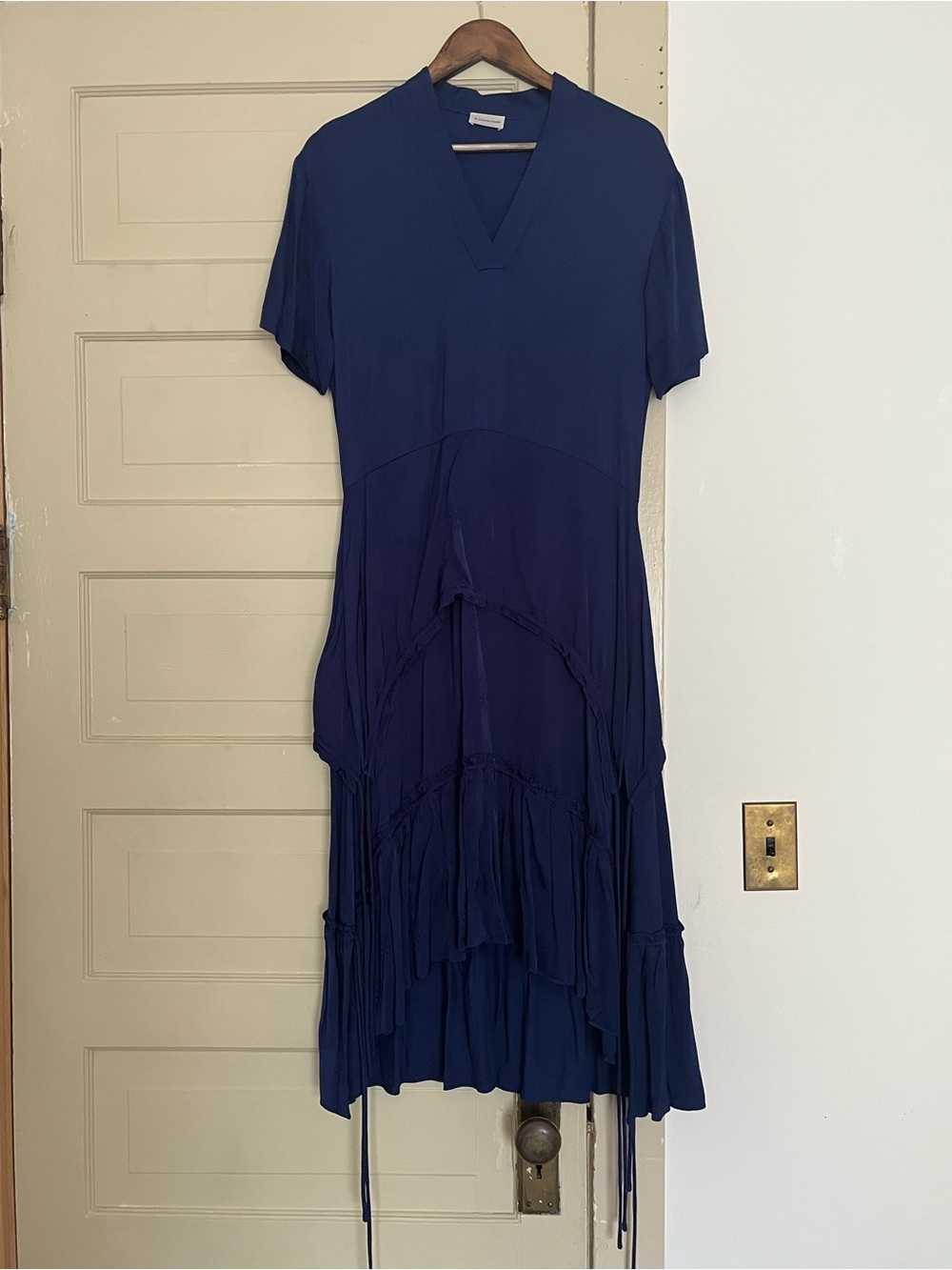 “Joi” Silk Dress By Malene Birger Navy Blue Tiered Dress Size 34
